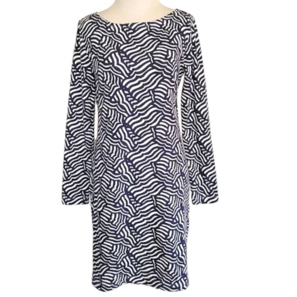 Vineyard Vines Navy White Whale Tail Patterned Long Sleeve Boat Neck Dress Small - Picture 1 of 4